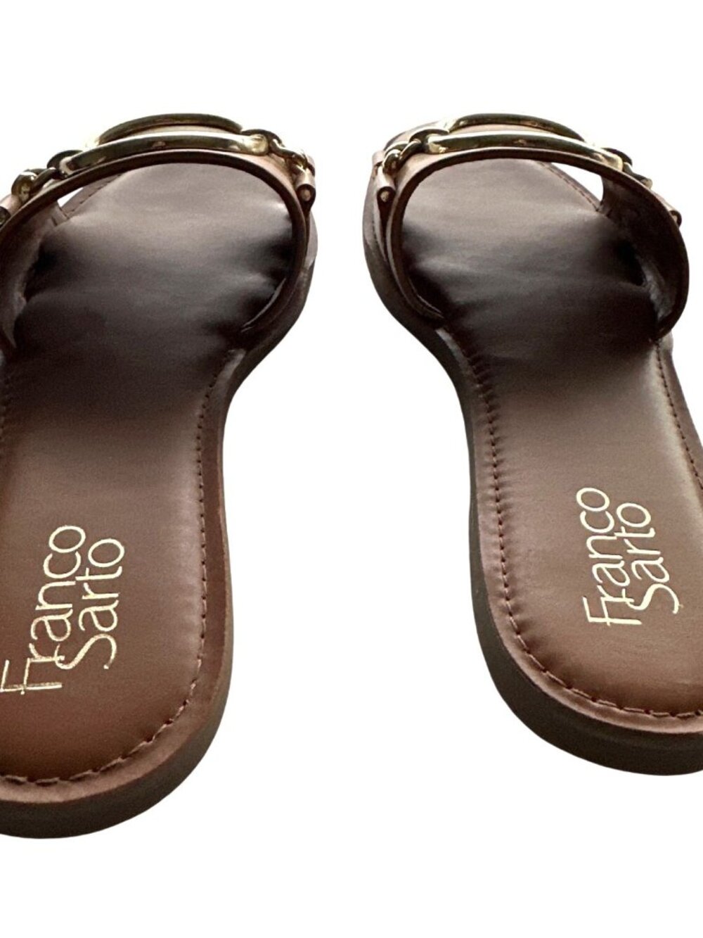 Franco Sarto Brown Faux Leather Slide Sandals NEW Gold Ring Detail JAN Size 8 - Picture 4 of 6